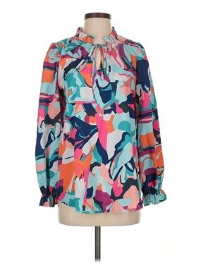JODIFL Multicolor Abstract Tie-Neck Blouse with Ruffle Cuffs